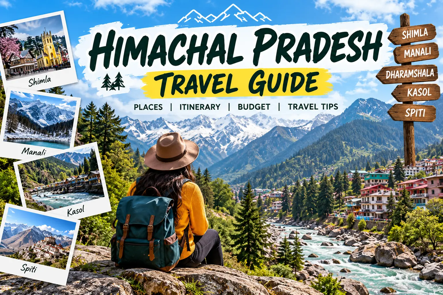 Himachal Pradesh travel guide featuring Himalayan mountains, Manali and scenic valleys